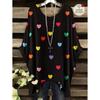Damen T-Shirts Regenbogen gestreift Herzmuster Rundhals-Tees Vintage Asymmetrischer Saum Rundhals-Oberteile Vielseitige Lockere Damenbekleidung