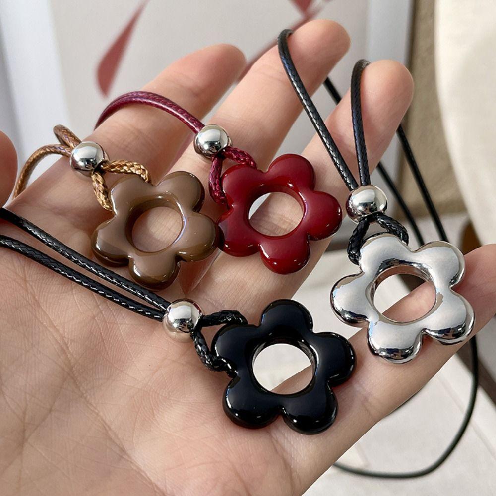 Korean Style Resin Flower Pendant Long Chain Rope Chain Adjustable Sweater Chain Handmade Charm Pendant For Girls Women