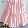 Japanischer Mori Girl Frühling Sommer Damen Rosa Rock Elastischer Bund Blumenstickerei Weicher Rock Eleganter Femininer Baumwolle Damenröcke