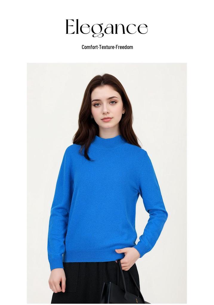 Women's Seamless Wool Half-High Neck Pullover - Slim-Fit Autumn/Winter Knit Sweater