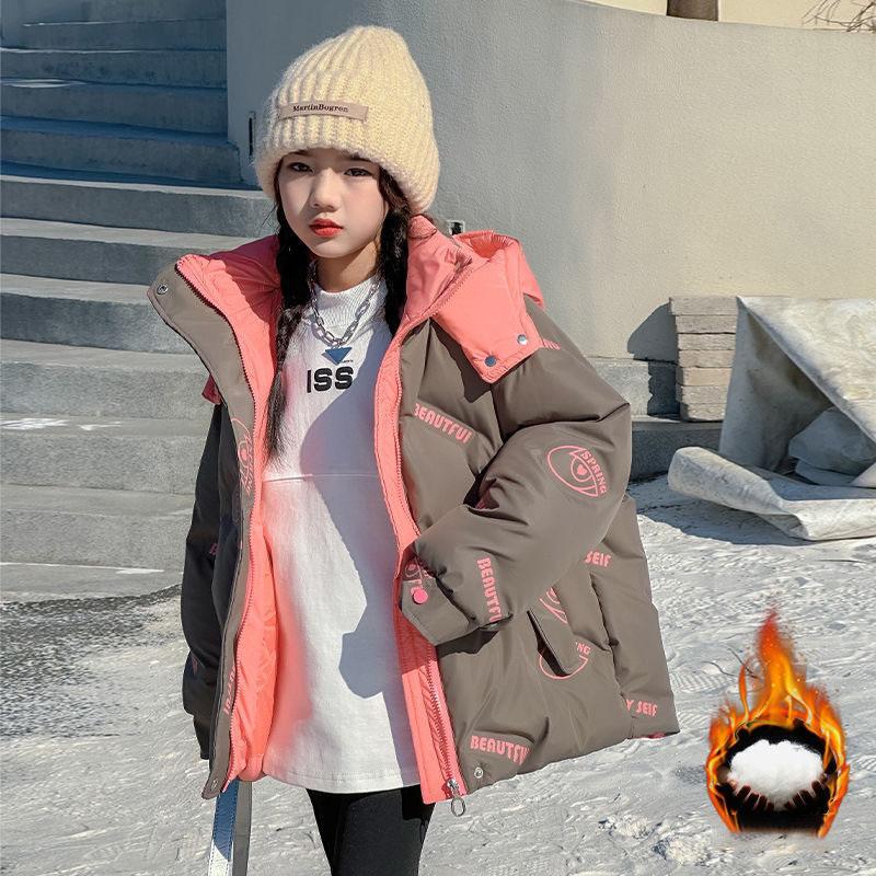 

Пальто пуховое для девочек, куртка, ветровка, верхняя одежда, хаки, утолщенное, зимнее, теплое, сноусьюты, рождественский подарок, детская одежда 140 серый