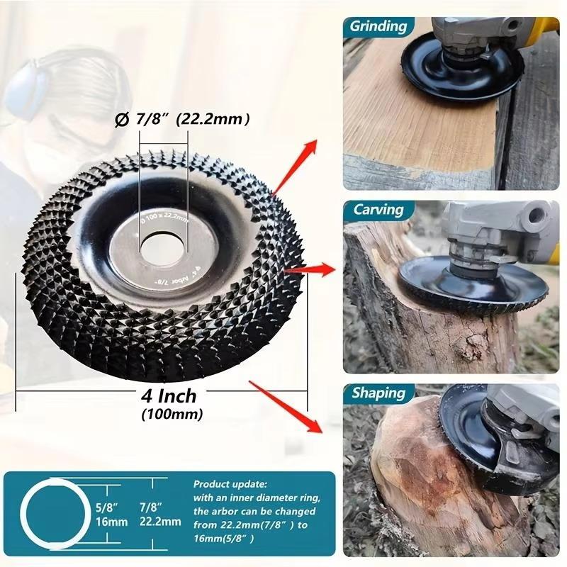 Wood Carving Disc 4 Inch High Hardness Carbon Steel Grinder Wheel Multipurpose Wood Shaping Tool for Angle Grinder DIY Wood Crafts
