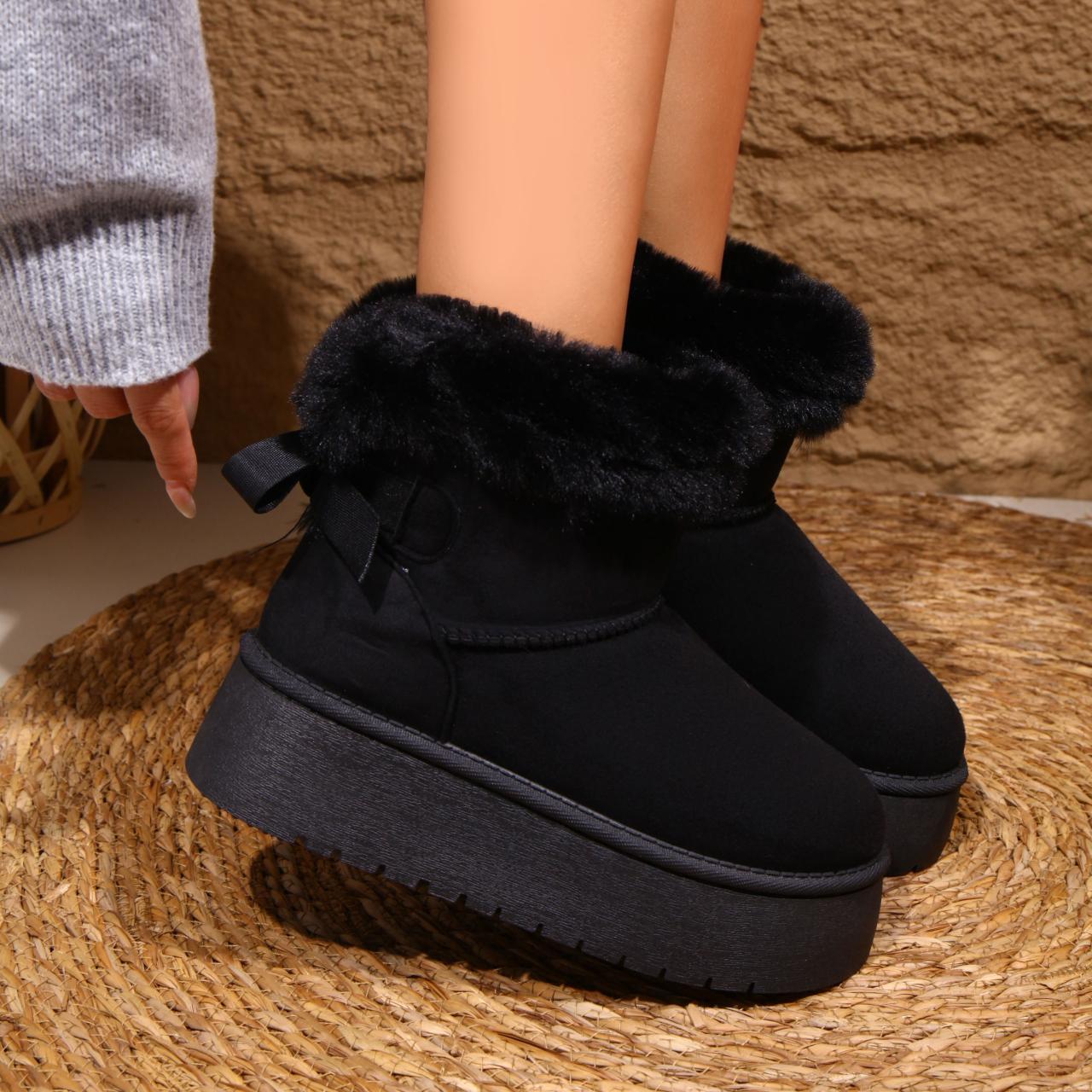 

Модные женские зимние сапоги, утепленные пухом, на платформе, женские теплые плюшевые хлопковые туфли, удобные, нескользящие, плоские ботильоны 36 чёрный