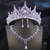 Queen Bridal Jewelry Sets for Women Pink Tiara Wedding dress Crown With Necklace Earring Set Party Birthday Costume Accessories