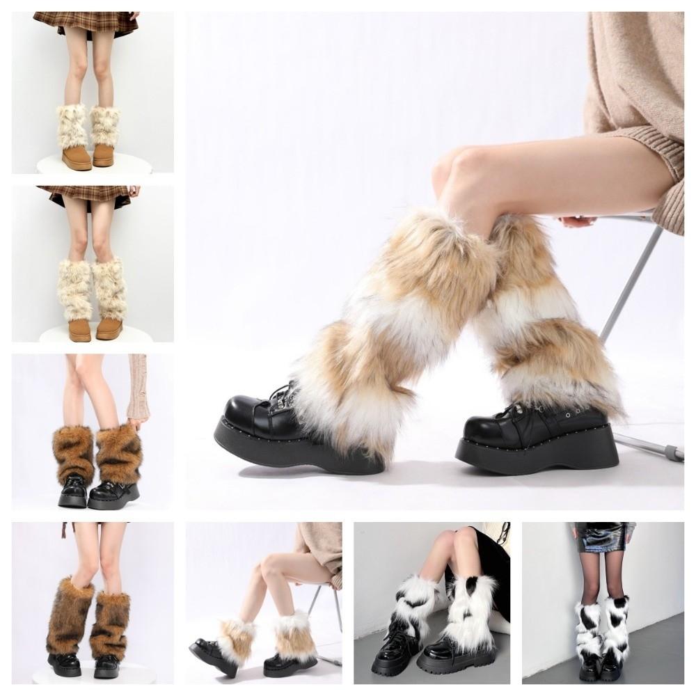 Kawaii Faux Fur Furry Leg Warmers Japanese Style Thickened Long Tube Sock JK Foot Cover Knee High Girls Socks Women Uniform