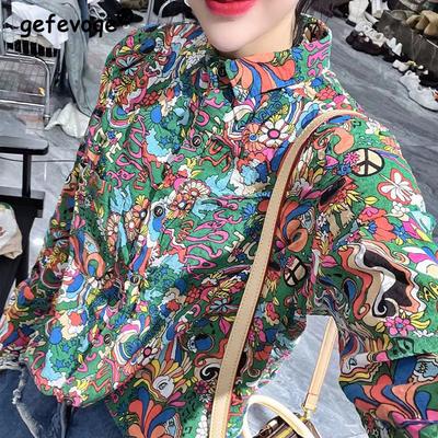 Women's Vintage Floral Printed Harajuku Shirt Fashion Lapel Long Sleeve Loose Blouse Spring Autumn Casual Chic Tops Blusas Mujer