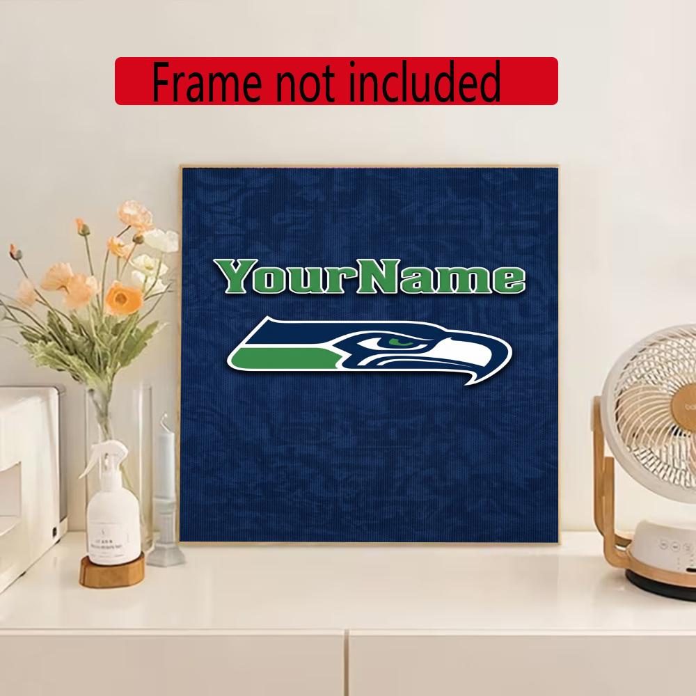 Seattle Seahawks Customize Your Name Diamond Painting Round Diamond Rhinestones Mosaic Diamond Embroidery Wall Paintings Rhinestones Gift Frameless