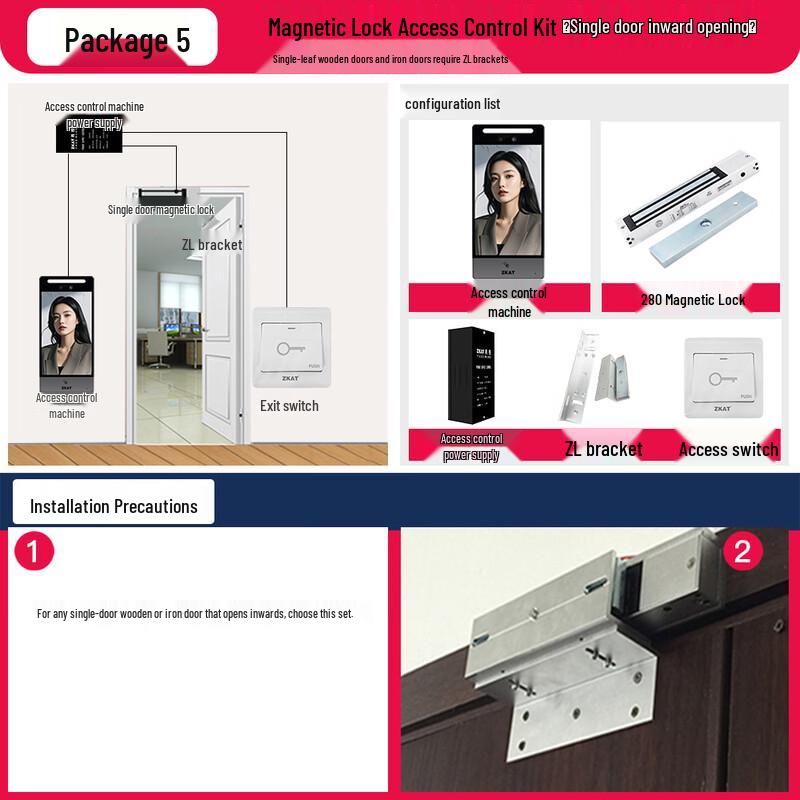 ZKAT Smart Face Recognition Access Control System Single Door Kit (Wood/Iron/Fireproof)