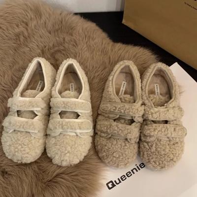 Flat Bottom Versatile White Fluffy Cotton Shoes Women's Shoes Wear 2025 New Autumn and Winter Plush Doudou Plush Single Shoes