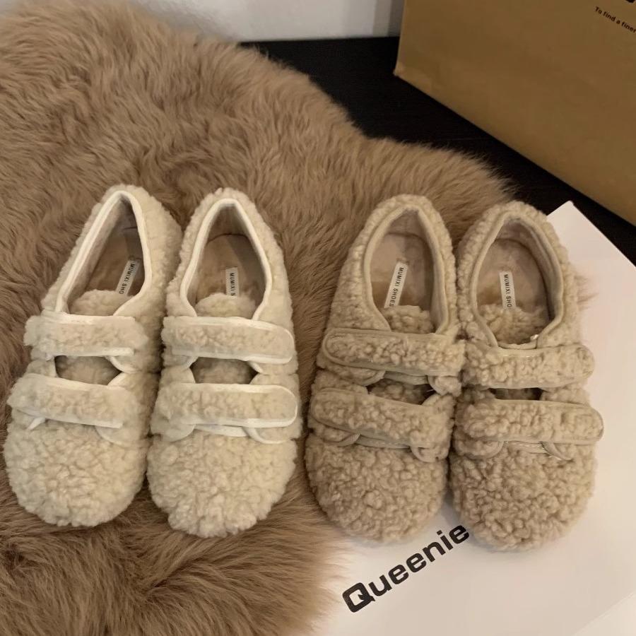 Flat Bottom Versatile White Fluffy Cotton Shoes Women's Shoes Wear 2025 New Autumn and Winter Plush Doudou Plush Single Shoes