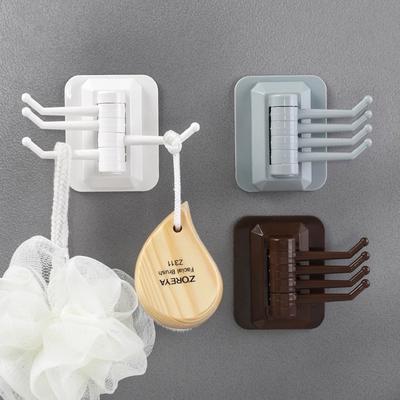 Rotary 4-Hook Kitchen Bathroom Wall Rack Towel Rack Without Screw and Trackless 