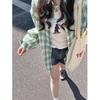 Korean Style Women's Plaid Blouse - Spring/Summer Casual Loose Fit with Sun Protection