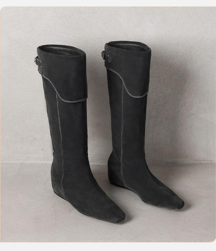 

Blogger Wear~ 2025 Suede Square Heel Lapel Western Boots Tall Knight Boots Brown Boots Women 34