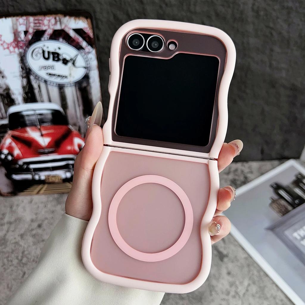 Stylish Big Wave Magnetic Matte Case For Samsung Galaxy Z Flip 3 4 5 6 5G ZFlip5 Flip6 5G Translucent Frosted Back Cover Funda