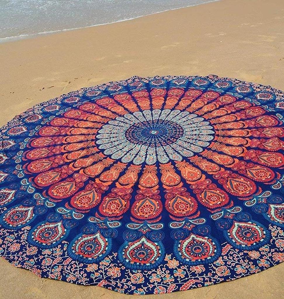 Mandala Round Tapestry Home Wall Art Decor Hippie Baho Yoga Mat Bohemian Round Beach Bedspread Round Picnic Tapestry 100 % Cotton Tapestry
