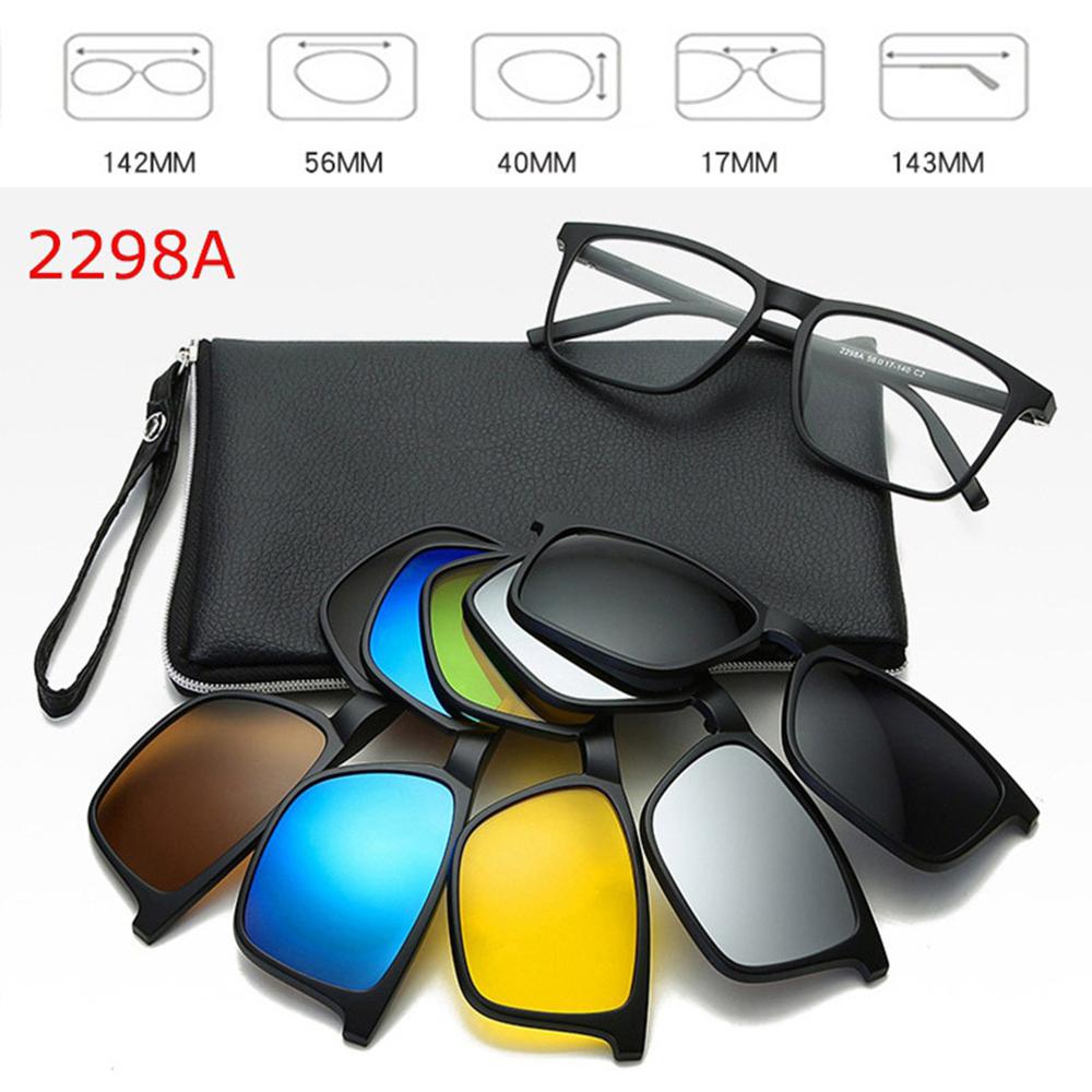 6 In 1 Polarized Sunglasses Men Women Magnetic Clip On Glasses TR90 Optical Prescription Eyeglass Frames Magnet Clips