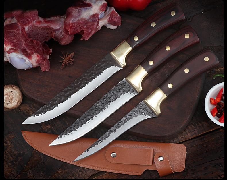 3pcs Forged Sharp Butcher Knife Boning Knife Slicing Knife with Knife Cover Multifunctional Kitchen Knife Set