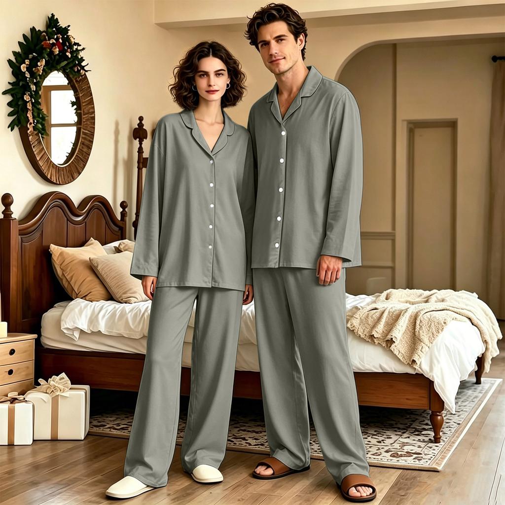 Women's Long Sleeve Loose Fit Pajama Set with Long Pants for Sleep and Home Lounging