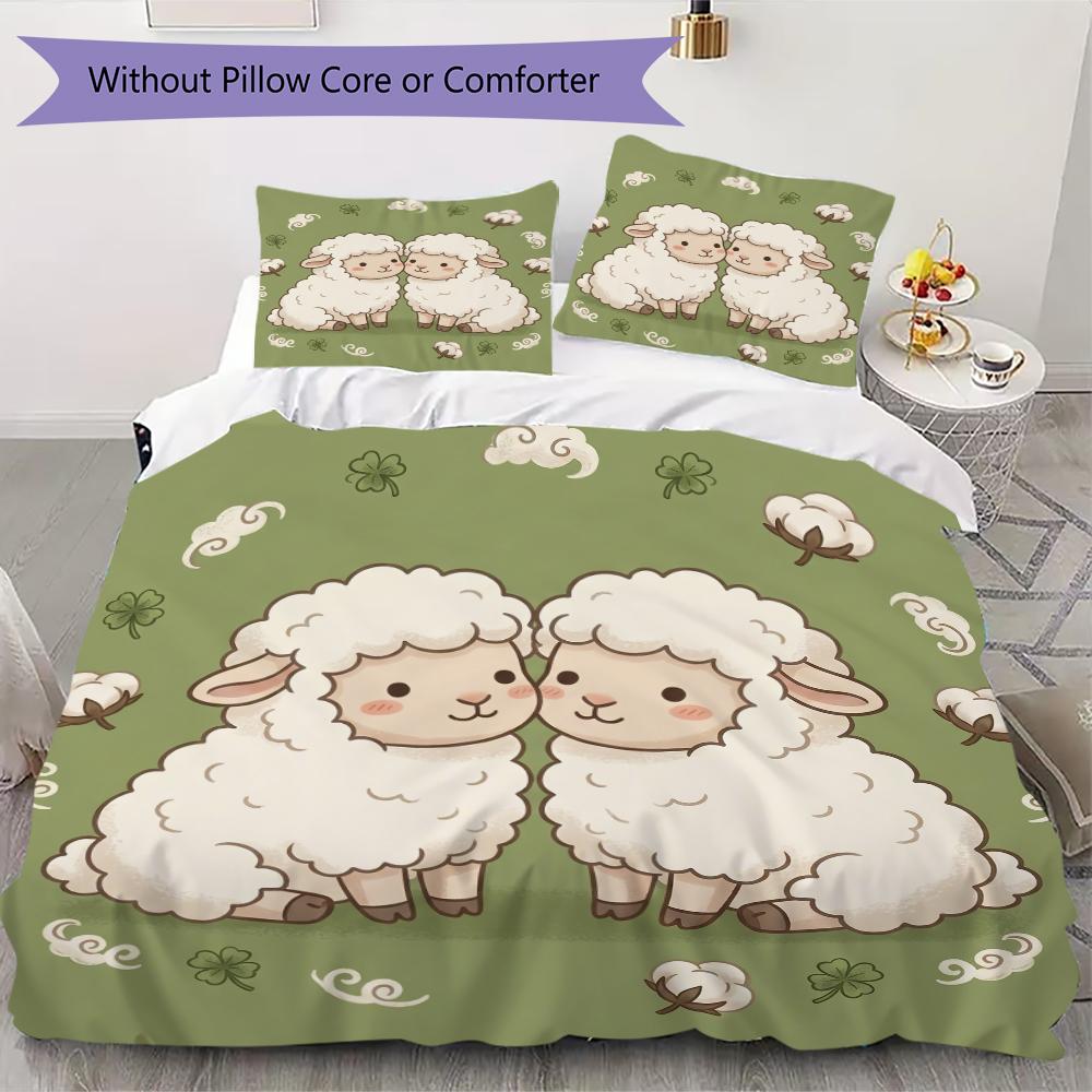 Vintage Sheep Pattern Bedding Uilt Set Uilt Cover Pillowcase Home Decoration Birthday Gift (1 * Duvet Cover + 2 * Pillowcase Without Core)