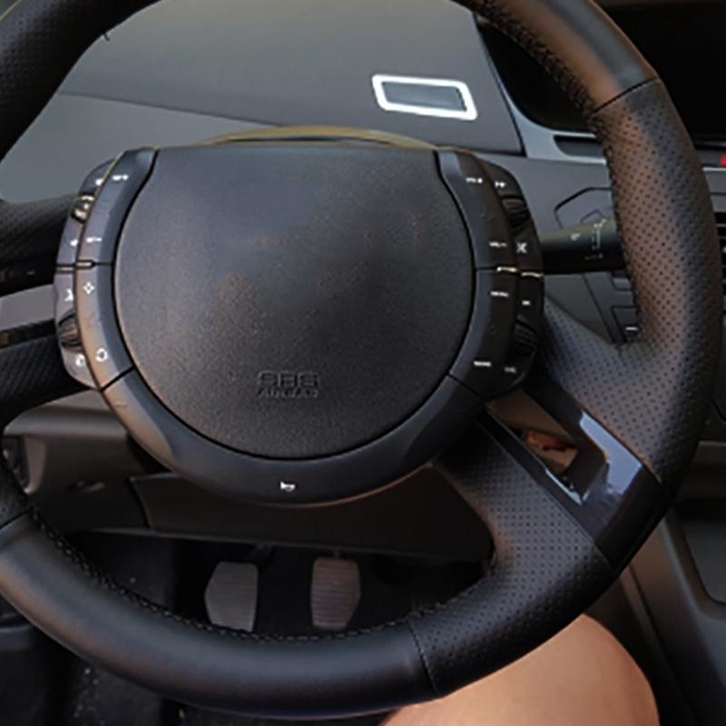 Car Steering Wheel Cover For Citroen C4 Picasso 2007 2008 2009 2010 2011 2012 2013 DIY Hand Stitch Black Microfiber Leather