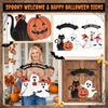 Halloween Holz Türschild Willkommen Hängende Dekoration Geist Katze Kürbis Wandornament für Innen Außen Party Bauernhaus Dekor