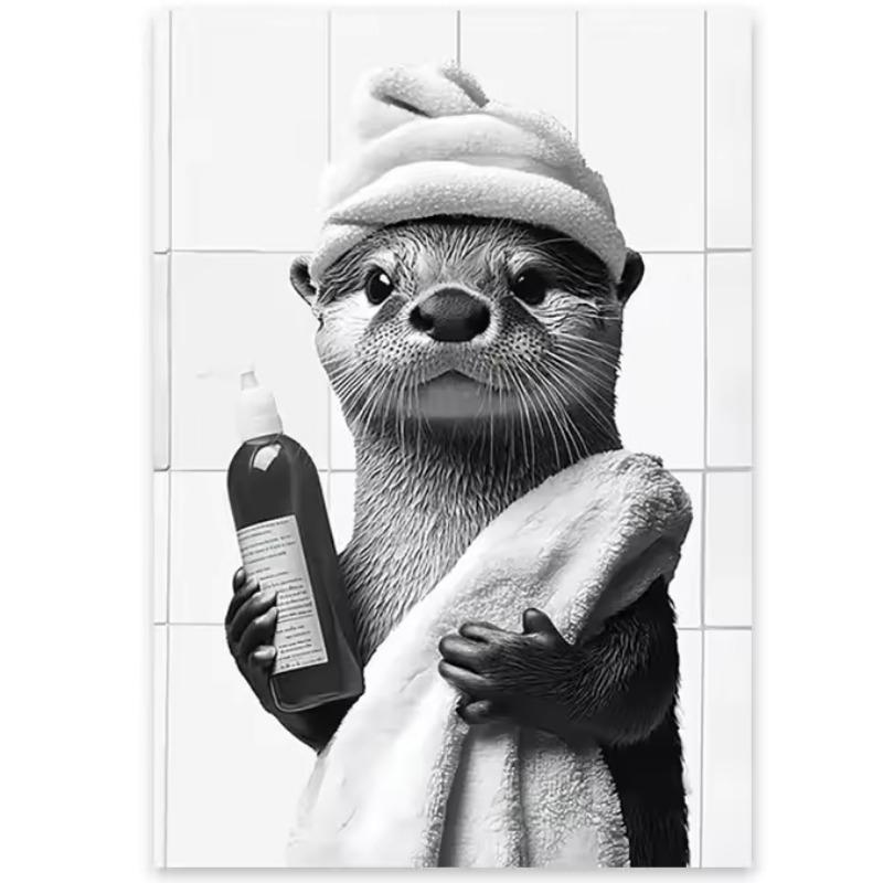 Animal Bathroom Toilet Paper Canvas Painting Poster Otter Hedgehog Giraffe Gift Wall Room Home Decor Black White Print Modern