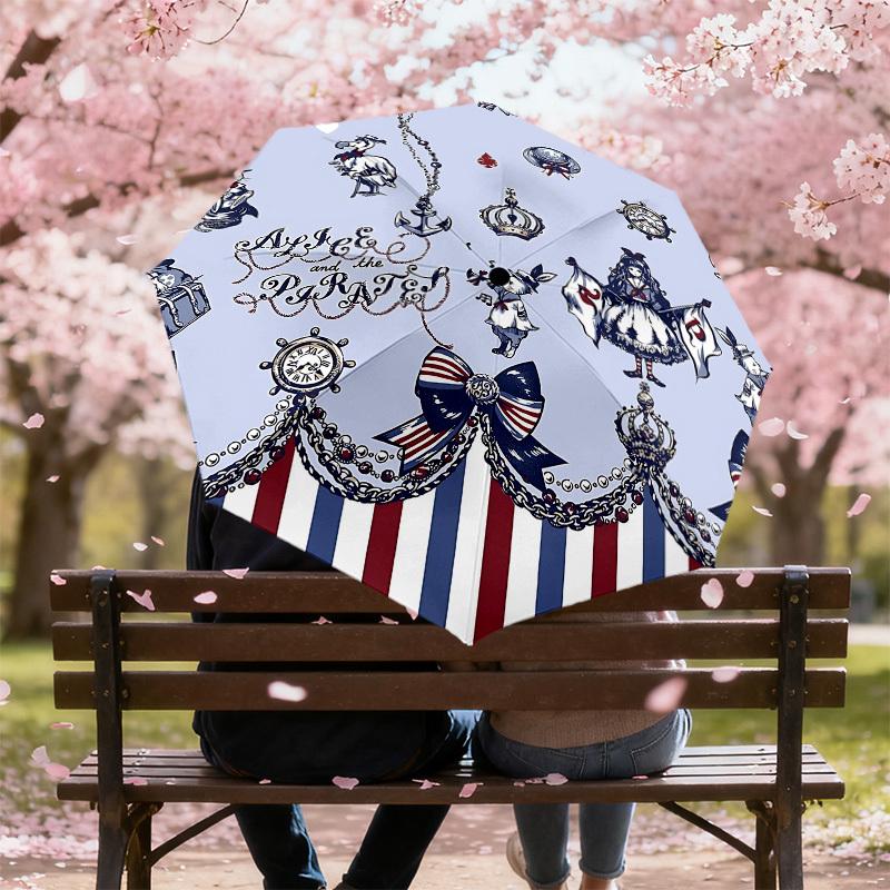 1 Stück Alice und Piraten Regenschirm - 8 Speichen verstärkt, Automatisches Öffnen, Leicht & Langlebig, Niedliches Modeaccessoire für Draußen - P78