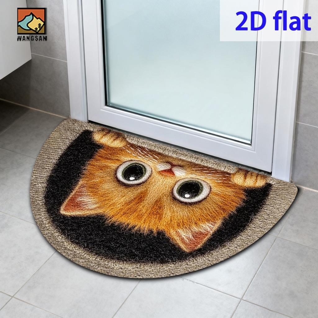 1Pcs Small Cat Semi Circle Welcome Doormat Non-Slip for Outdoor Patio Porch Kitchen Bathroom Entryway Floor Mat