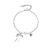 Romantic Pink Crystal Heart Pendant Bangles For Women Silver Color Small Square Bead Bow Bracelet Good Friend Jewelry Gift