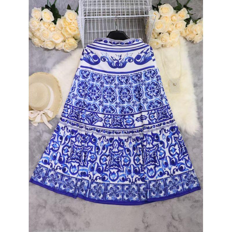 

Fashion New Arrival Fashion Print Seaside Vacation Beach Skirt High Waisted Printed Skirt Blue XL