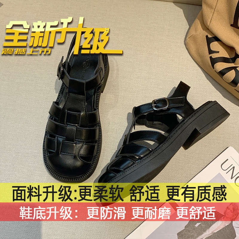 

With skirt thick-soled beach Roman shoes fairy flat-soled pig cage single shoes female summer wear 2025 new bag head sandals 35