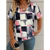 Summer V-neck 3D Color Blocking Printed Top Fashionable Casual Short Sleeved Women's T-shirts
