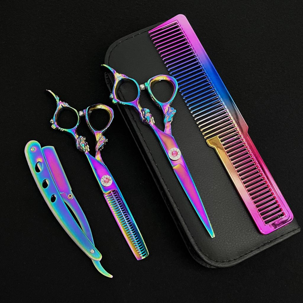 Colorful Styling Professional Barber Scissors Kit Handcrafted Hair Scissors Kit Thinning Scissors Hairdressing Scissors Set