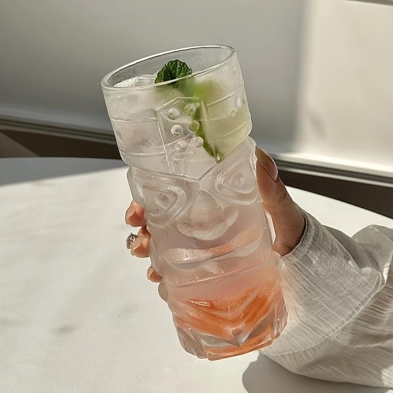 Glass Tiki Mug Ice Drink Glass Modern Bar Tiki Cooler Clear Tumblers for Exotic Cocktails, Mai Tais, And Tropical Island Drinks