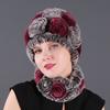 Rex Rabbit Rose Hat and Flower Scarf Set Specializing In the Production of Rex Rabbit Scarf Hat Two-piece Adult Hat