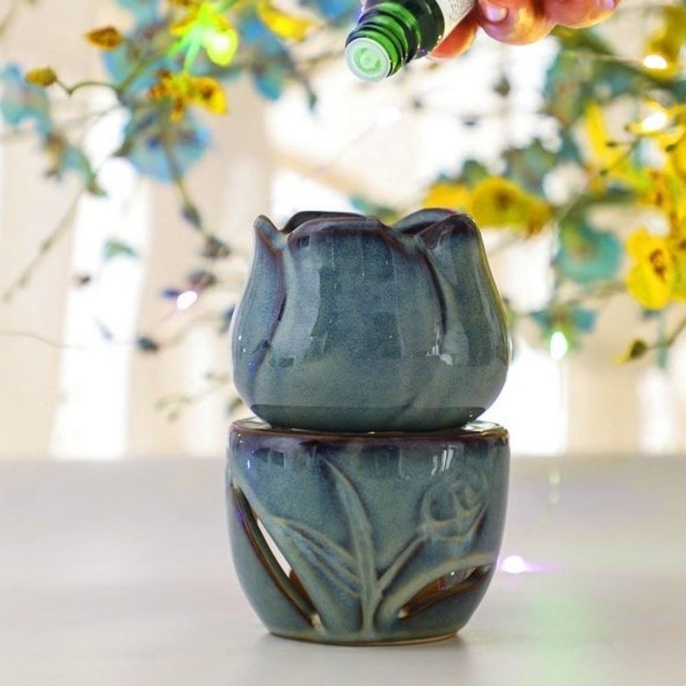 Tulip Shape Ceramic Oil Diffuser Exquisite Wax Melt Burners Essential Oil Burner  Office