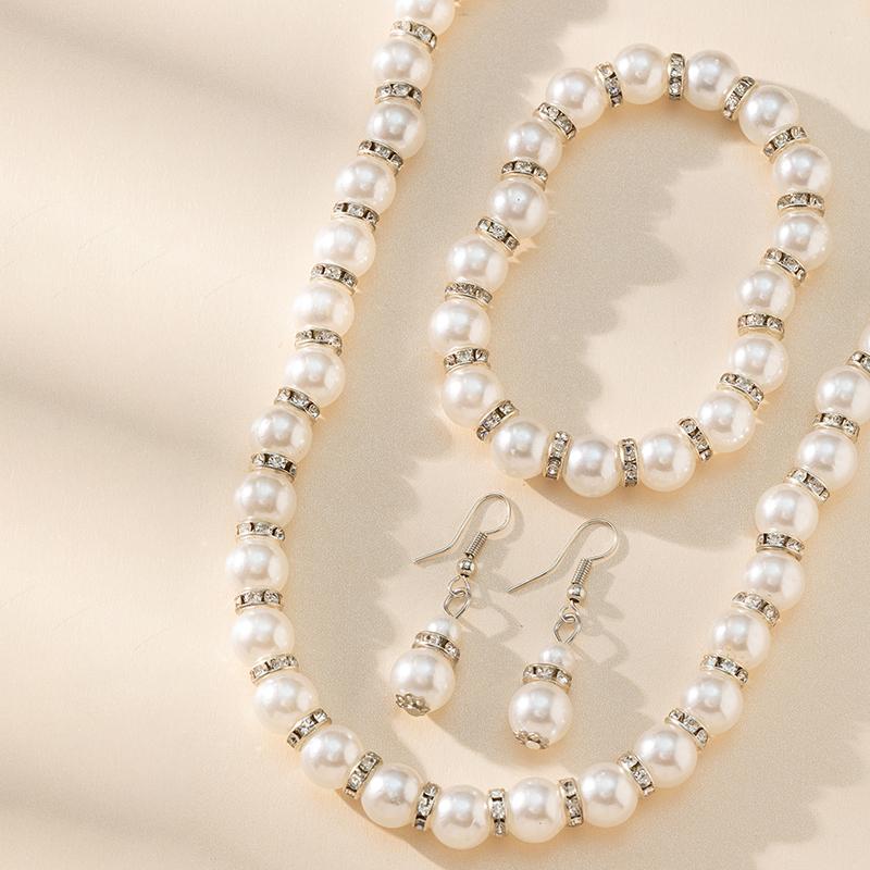 Abs Pearl Jewelry Necklace Earrings Bracelet Set Women'S Necklace Earrings Bracelet Three-Piece Set For Mom Gift Accessories