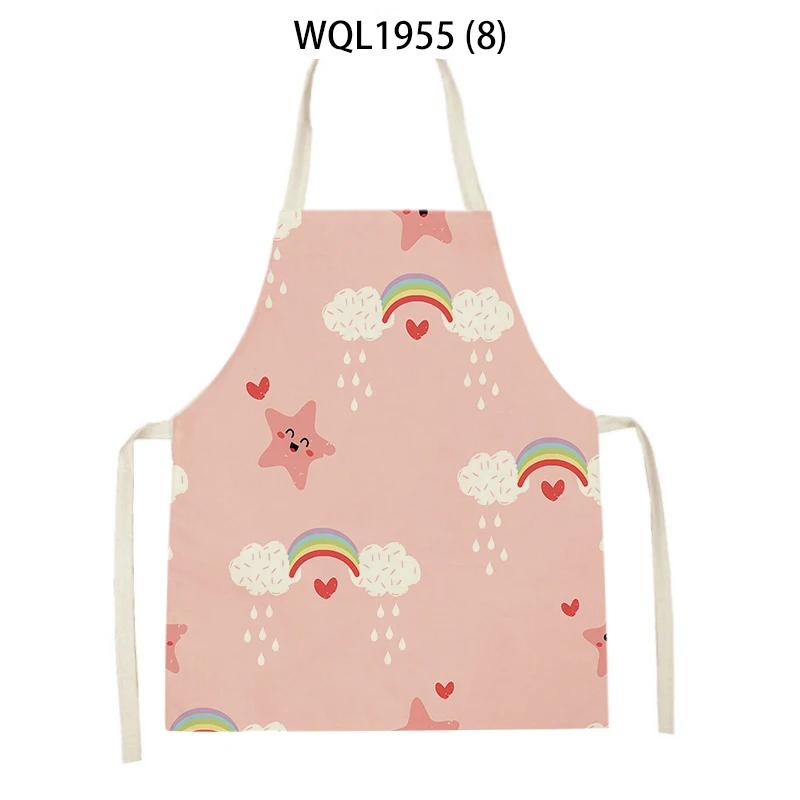 Cartoon Rainbow Clouds Kitchen Sleeveless Apron Women Men Linen Waist Bib Home Cleaning Apron Cute Animal Household Pinafore