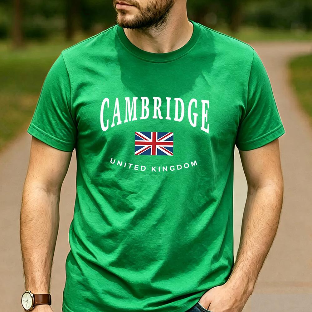 Cambridge United Kingdom Union Jack Graphic T Shirt Unisex Crew Neck Short Sleeve British Travel Fan Holiday Gift Tee