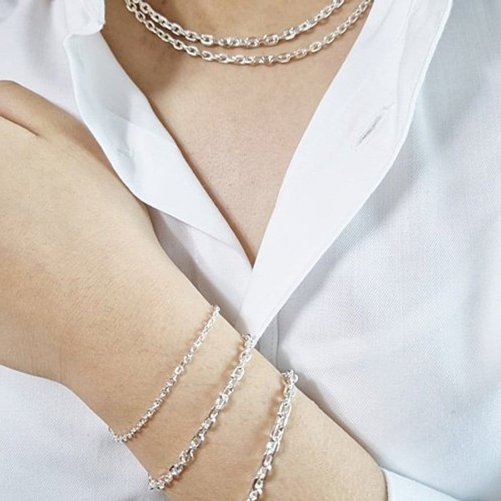 4MM thick silver bracelet for men and women, daily sterling silver couple