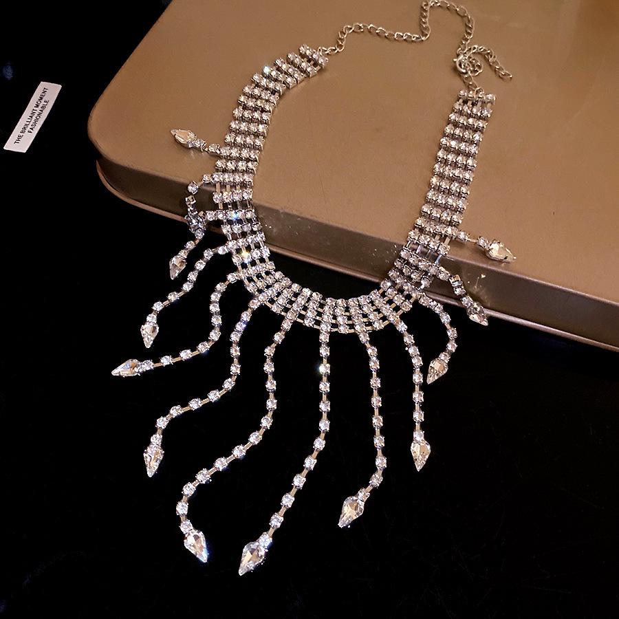 Starfall Rhinestone Tassel Fashion Necklace - European & American Style, Elegant Personality Design.