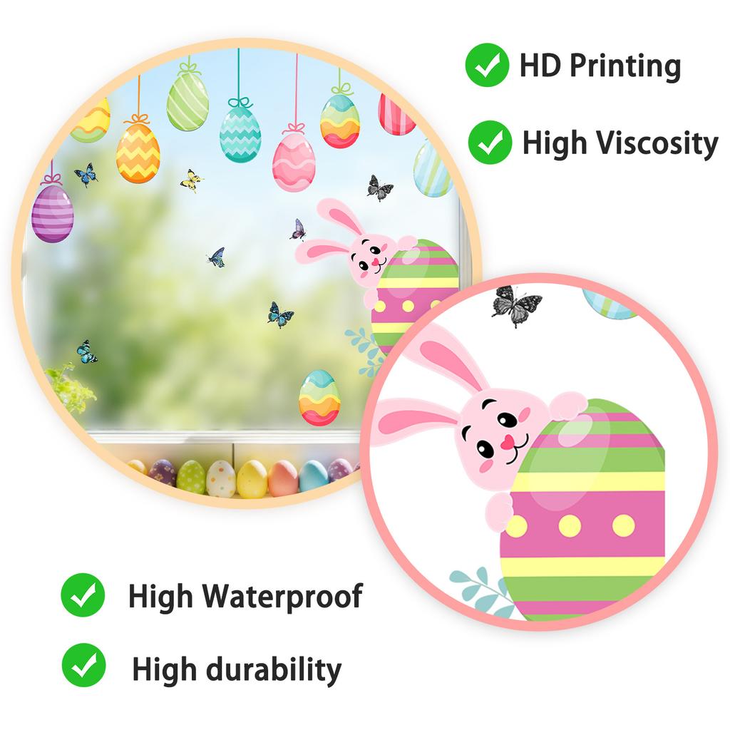 Easter Eggs and Bunny Static Cling Window Stickers Double Sided No Glue for Shop Window Home Decor Removable Reusable