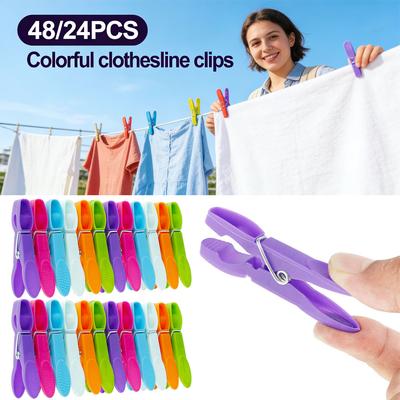 24/48pcs Clothes Pegs Plastic Color Clothes Clips Multi-purpose Washing Line Strong Windproof Washing Clips Home Laundry Pegs