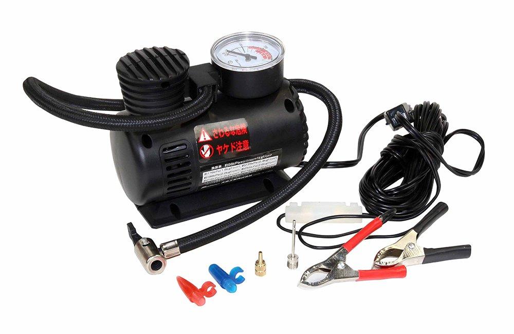 Meltec F-56 Air Compressor (for Cars, Motorcycles, Bicycles, and Balls), Maximum Pressure: 500kPa, DC12V (Clip), Includes 4 Nozzles