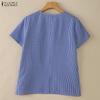 ZANZEA Women Casual V-Neck Grid Print Loose Short Sleeve Blouse