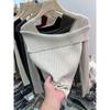 One-word shoulder top women's spring irregular slim-fit Spice Girls knitted sweater niche chic bottoming shirt