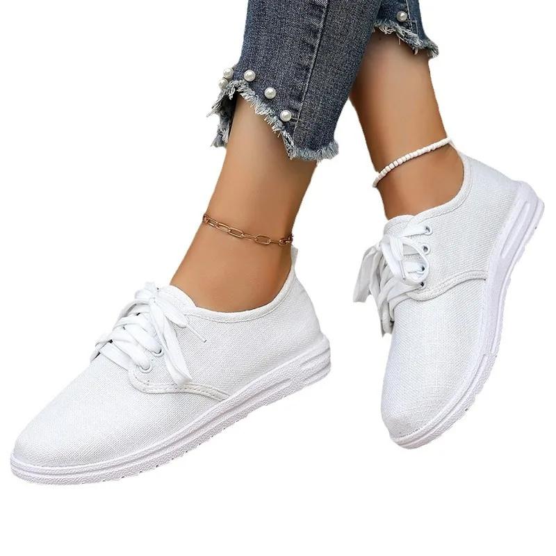 Fashion Shoes for Women Plus Size 36-43 Autumn Women Lace Up Loafers Zapatos De Mujer Non-slip Casual Breathable White Black Flats Shoes