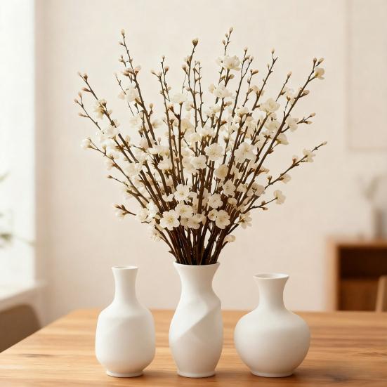 10 Pcs Artificial Plum Blossom Fake Long Stem Wintersweet Flowers Realistic Faux Silk Cherry Branches for Wedding Home Office