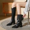 Fashion 2025 New Autumn Winter Keep Warm Fur Women Knee High Boots Fashion Pointed Toe Shoes Thick Heel Ladies Knight Long Booties
