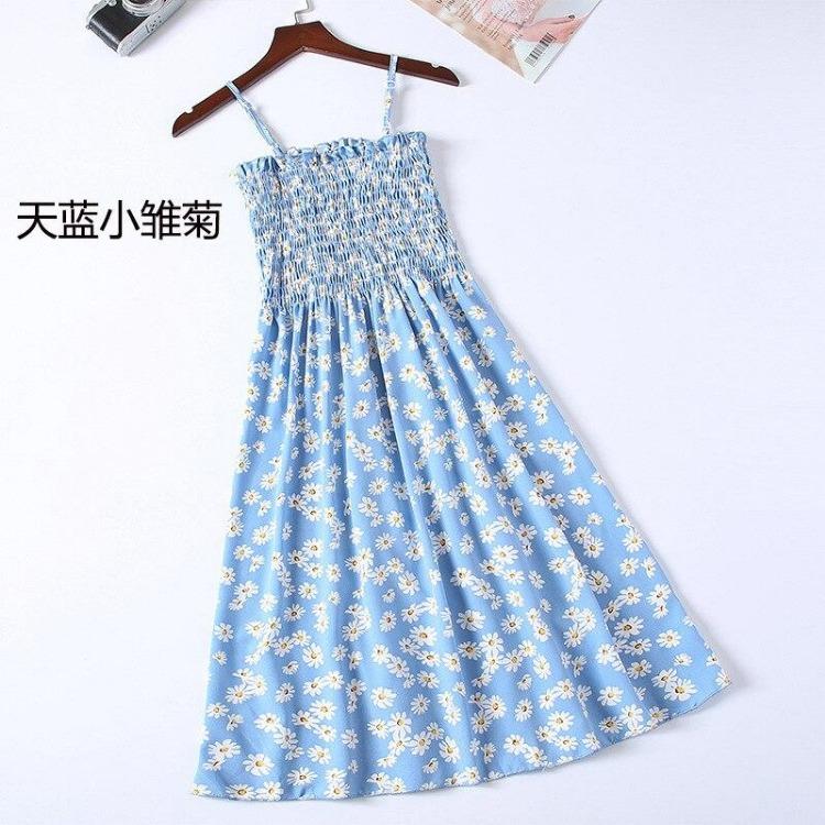 2023 Sommer Blumenbedrucktes Chiffon Mini Kleid Damen Lässig Mode Spaghetti Träger Ärmellos Elastisches Hochtaillenkleid